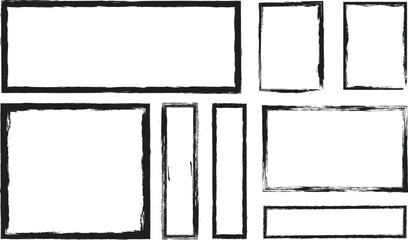 Hand drawn grunge brush stroke rectangle frames set on transparent background for design