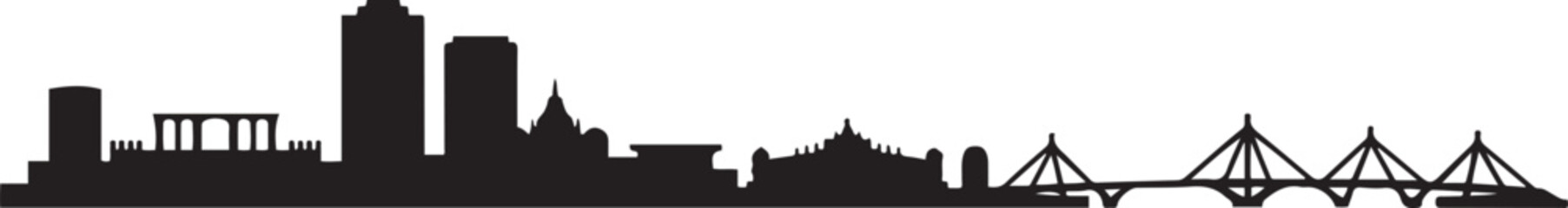 Vijayawada Skyline with Silhouette, Andhra Pradesh. design Vector black silhouette