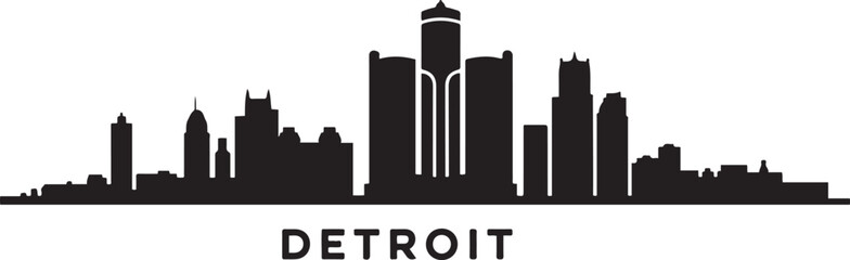 Obraz premium Detroit city skyline Blackl vector illustration. Travel poster. design Vector black silhouette