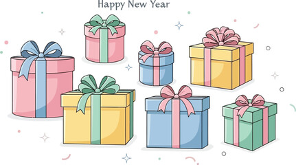Colorful Wrapped Gift Boxes with Bows for Festive Celebration.