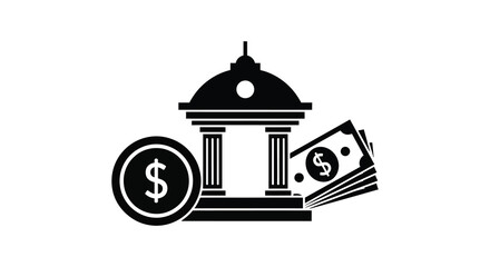 A striking depiction of financial institution currency and wealth illustrated in a bold silhouette