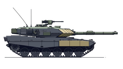 Fototapeta premium Modern main battle tank side view isolated on white background