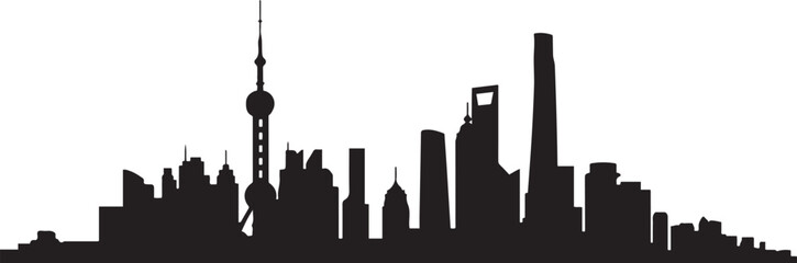 Obraz premium Shanghai city downtown skyline. design Vector black silhouette