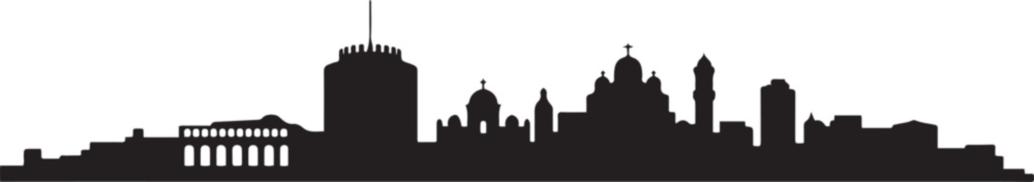 Thessaloniki Skyline Cityscape Greece Landmark. design Vector black silhouette