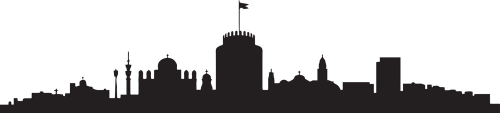 Thessaloniki Skyline Cityscape Greece Landmark. design Vector black silhouette