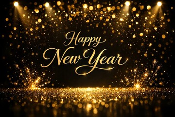 Golden Glitter and Spotlights for Happy New Year Celebration