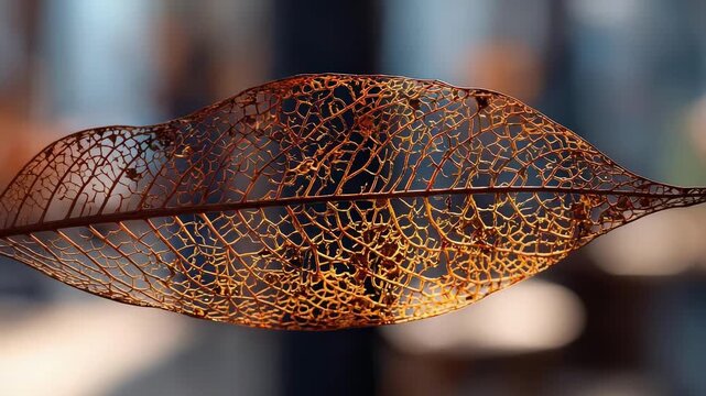 a dried leaf skeleton with intricate lace-like veins