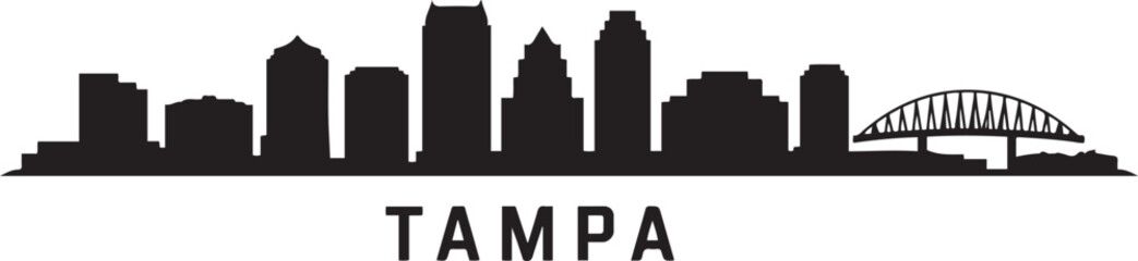 Fototapeta premium Tampa Skyline Black Silhouette Florida USA. design Vector black silhouette