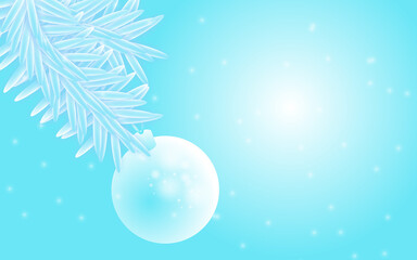 Minimalist Christmas Tree Branch with Ornament, Light Blue & White