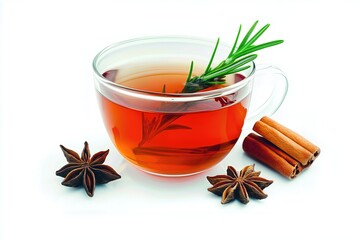 Herbal tea with cinnamon sticks and star anise.