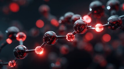 Abstract molecular structure glowing red energy