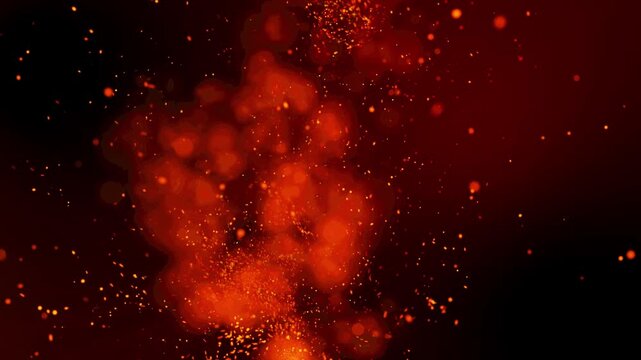 sparkling sparks and hot smoke from the fire amazingly convey the heat from the fire fanned by the wind.