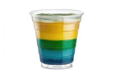 Layered colorful drink in glass isolated on white background.