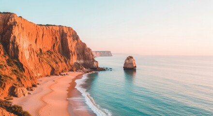 Serene Coastal Landscape with Rocky Cliffs and Calm Ocean