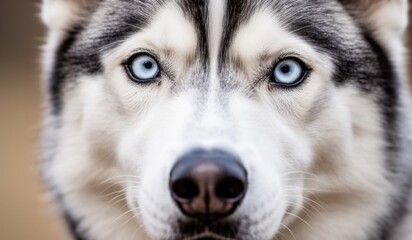 Obraz premium Majestic husky gazing into the distance under soft natural light in a serene outdoor setting