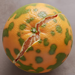 Cracked Orange Fruit with Green Spots Citrus