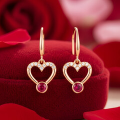 Rose Gold Heart Ruby Earrings  Luxury Jewelry Gift