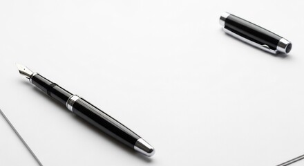 Two black and silver pens on a white surface