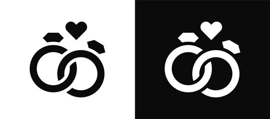 Wedding Rings icon set black and white