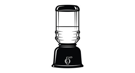 A vintage style camping lantern design rendered in a striking black and white silhouette