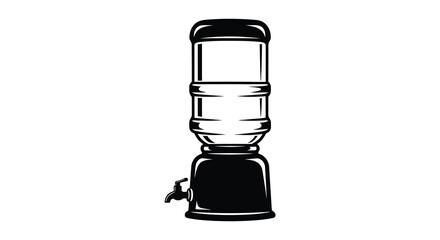 A vintage style water cooler illustration with a spigot presented as a striking silhouette