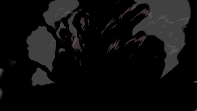 2D animation smoke explosion on black background, explosion overlay for compositing and special effects fx