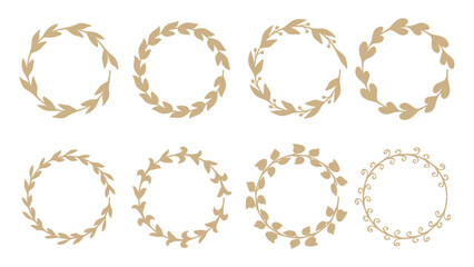 Gold Leaves Circle Border Vintage Collection Botanical Wreath Frame Design Elements.Vector Set