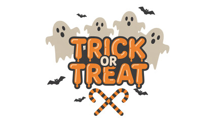 Spooky Halloween ghosts and bats with trick or treat text