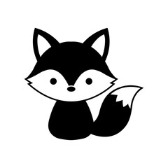 Cute black cartoon cat sitting isolated on white background