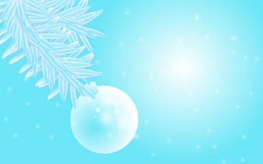 Minimalist Christmas Tree Branch with Ornament, Light Blue & White