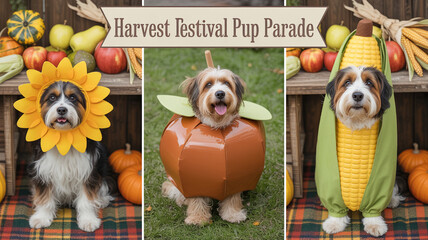 Adorable dogs in harvest festival costumes for fall fun and celebration