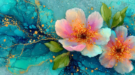 Alcohol ink flower digital background art