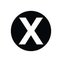 Letter X logo icon in black circle, cancel button vector symbol, close delete sign for UI UX design, bold alphabet graphic element isolated on white background.