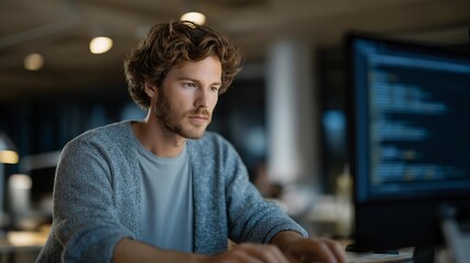 A developer reviewing buggy code line by line, highlighting how technical mistakes drive debugging skills and long-term software improvement. cinematic color correction, natural uneven lighting yet