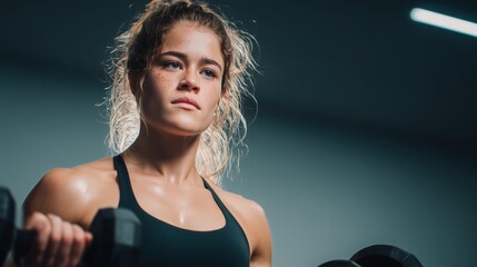 Woman Lifting Dumbbells in Gym