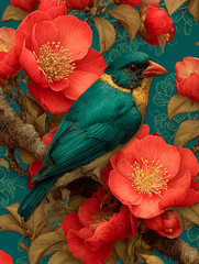 Chinoiserie garden bird flower pattern