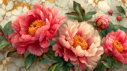 Soft watercolor peony floral pattern