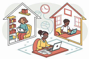 Fototapeta premium People Working Remotely from Different Homes Connected Online