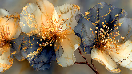 Monochrome alcohol ink flower art