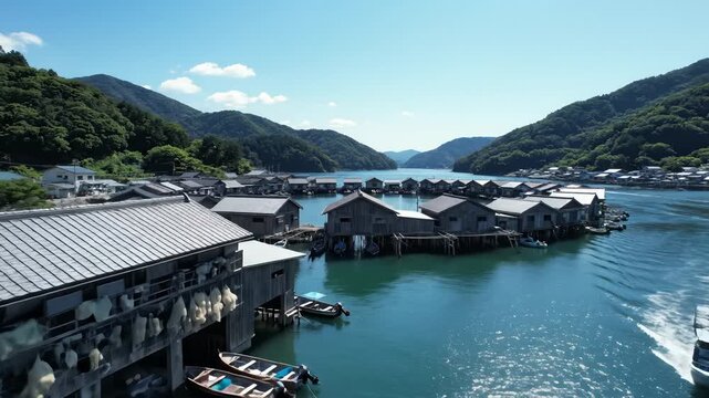 Ine No Funaya Boat Houses Along Coastline in Japan