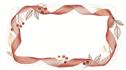 Elegant floral border with ribbon and leaves on white background for design