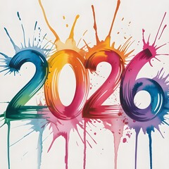 a vibrant watercolor painting featuring 2026 new year