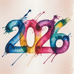 a vibrant watercolor painting featuring 2026 new year