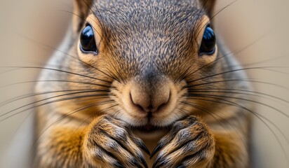 Squirrel showcasing its playful spirit while holding food in its tiny paws in a sunny outdoor setting