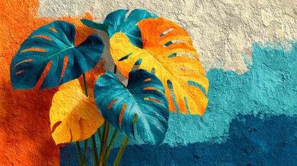 Monstera leaves abstract pattern wallpaper