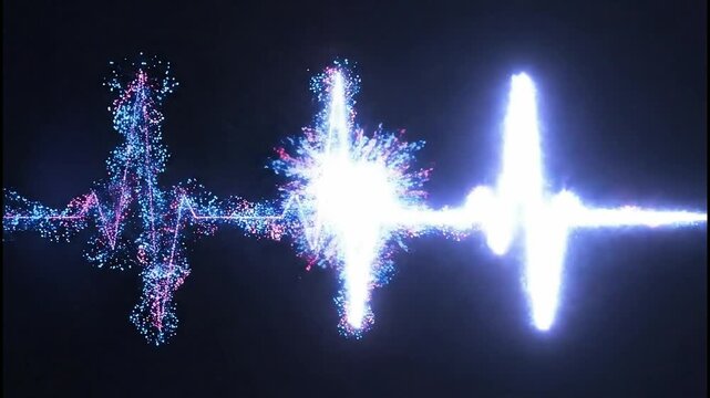 Animated heart made of particle pulsing with glowing electrocardiogram turns into an explosion of light. Visual for medical healthcare and techno romance.Valentine's Day, February 14th, wedding, 