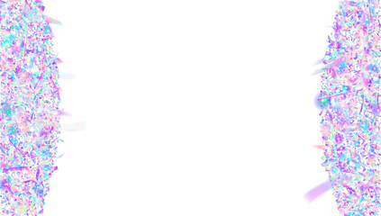 Iridescent Effect. Party Sparkle. Pink 3d Confetti. Isolated Dust. Laser Birthday Backdrop. Digital Banner. Carnival Burst. Disco Concept. Purple Iridescent Effect