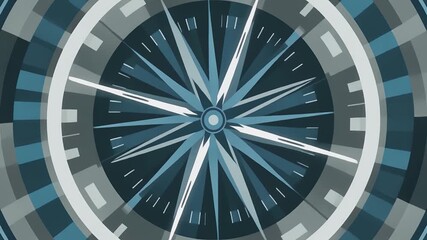 A stylized compass rose design with geometric patterns in shades of blue and grey, representing direction and guidance.