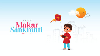 Makar Sankranti greeting design with kites and festive mood
