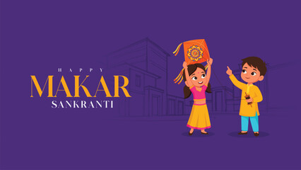 Makar Sankranti greeting design with kites and festive mood